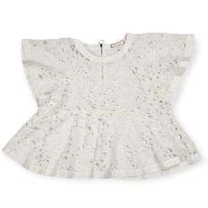 Eri +‎ Ali White Lace Cropped Ruffle Top Women's Size Small